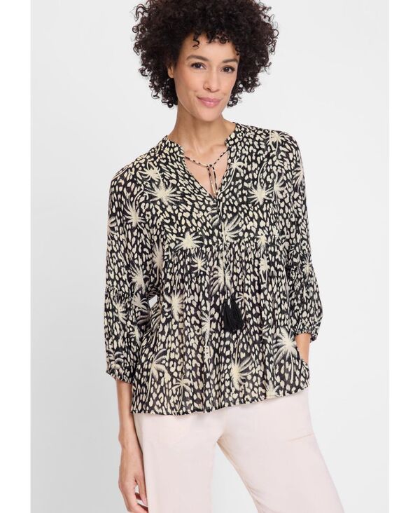 オルセン レディース トップス シャツ プリント ブラウス Olsen Women's Tropic Mix Printunic Blouse Black ブラック｜ReVida 店