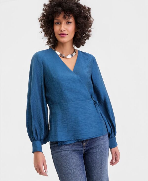 アイ.エヌ.シー インターナショナル コンセプト レディース トップス シャツ ブラウス I.N.C. International Concepts Women's Long Sleeve Textured Wrap Blouse Macy's Exclusive True Indigo インディゴ｜ReVida 店 10,380円