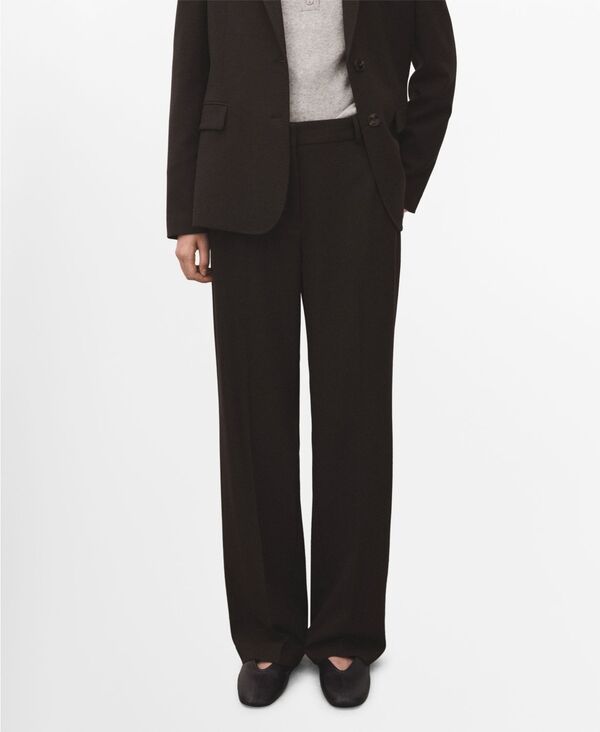 マンゴ レディース ボトムス カジュアルパンツ MANGO Women'straight-Fit Suit Pants Chocolate チョコレート