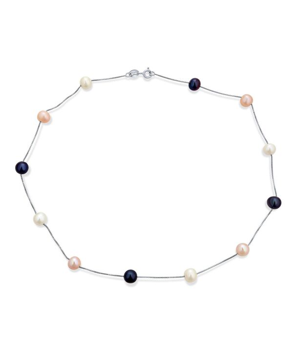 ブリング レディース アクセサリー ネックレス・チョーカー・ペンダントトップ レース Bling Jewelry Tin Cup Freshwater Cultured Pearl Natural Stonecklace Chain Station Yellow Gold Plated Sterling Silver 16-18 Inch Multi-color マルチカラー