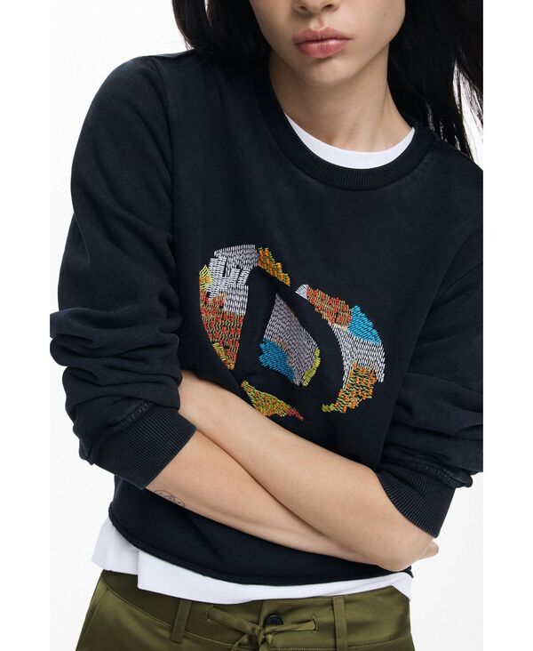 デジグアル レディース アウター パーカー・スウェット シャツ ロゴ Desigual Women'sweatshirt Logo Beads Black ブラック|ReVida 店
