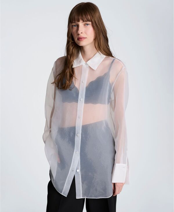 ケネスコール レディース トップス シャツ シアー Kenneth Cole Women's Oversized Sheer Collared Tunic Shirt Feather White ホワイト