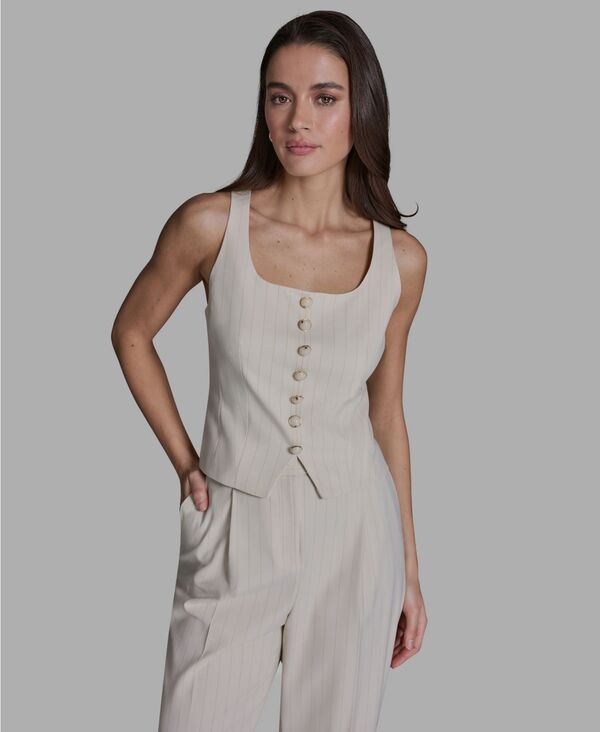 ビーシビージー レディース アウター ジャケット・ブルゾン ベスト BCBG Women's Pinstripe Button-Front Vest Lt Citron Zest Multi マルチカラー|ReVida 店