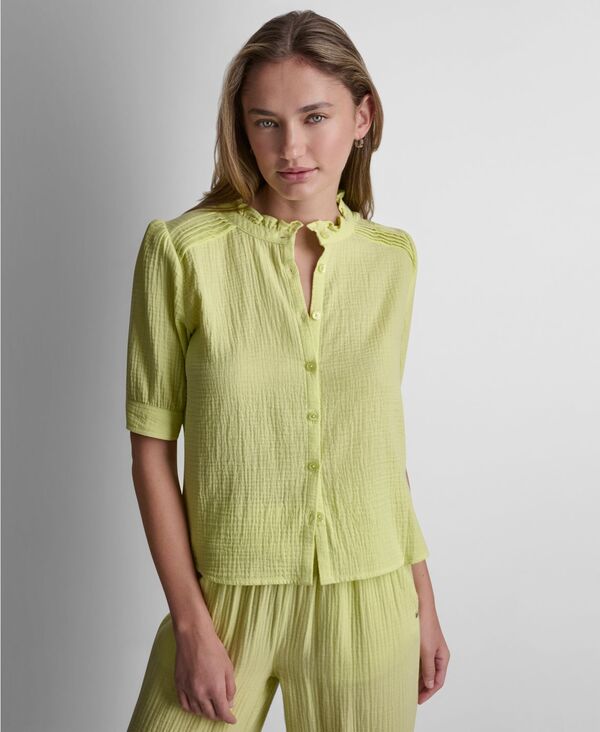 ダナキャランニューヨーク レディース トップス シャツ プチ パフスリーブ DKNY Jeans Petite Short Puff-Sleeve Button-Front Shirt Lemon Light