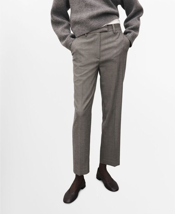 マンゴ レディース ボトムス カジュアルパンツ クロップド MANGO Women'slim Cropped Pinstripe Pants Light Heather Gray グレー