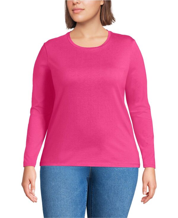 ランズエンド レディース トップス シャツ クルーネック プラスサイズ コットン Lands' End Plusize Supima Cotton Long Sleeve Crewneck T-Shirt Cherry fuchsia フューシャ