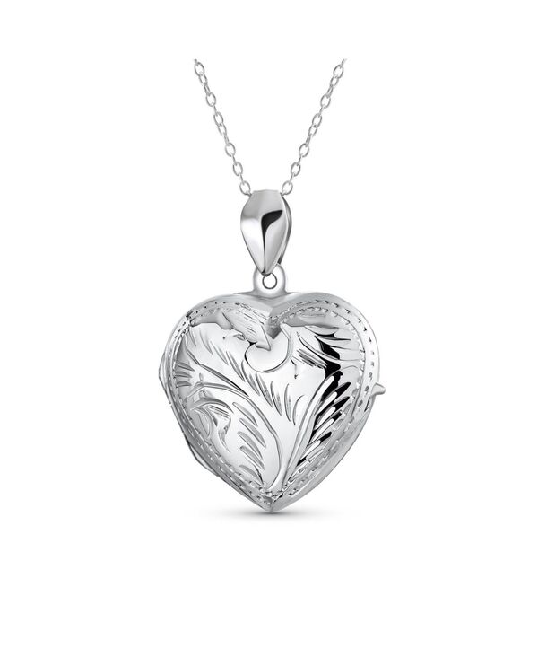 ブリング レディース アクセサリー ネックレス・チョーカー・ペンダントトップ レース Bling Jewelry Simple Plain Keepsake Domed Puff carved Leaf Heart Shaped Photo Locket Holds Photos Picturesilver Necklace Pendant Large Silver a シルバー