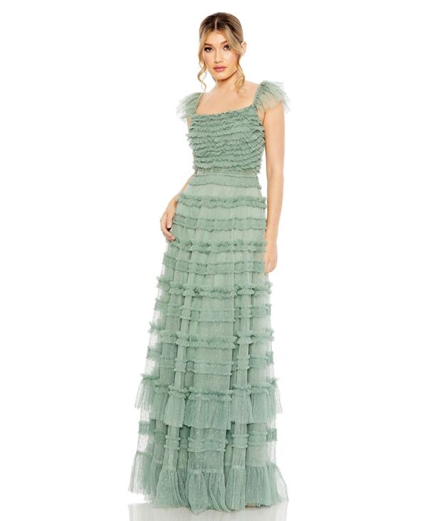 マックダガル レディース トップス ワンピース ティアード フリル キャップ Mac Duggal Women's Ruffle Cap Sleevembellished Tiered Gown Jade 106,040円
