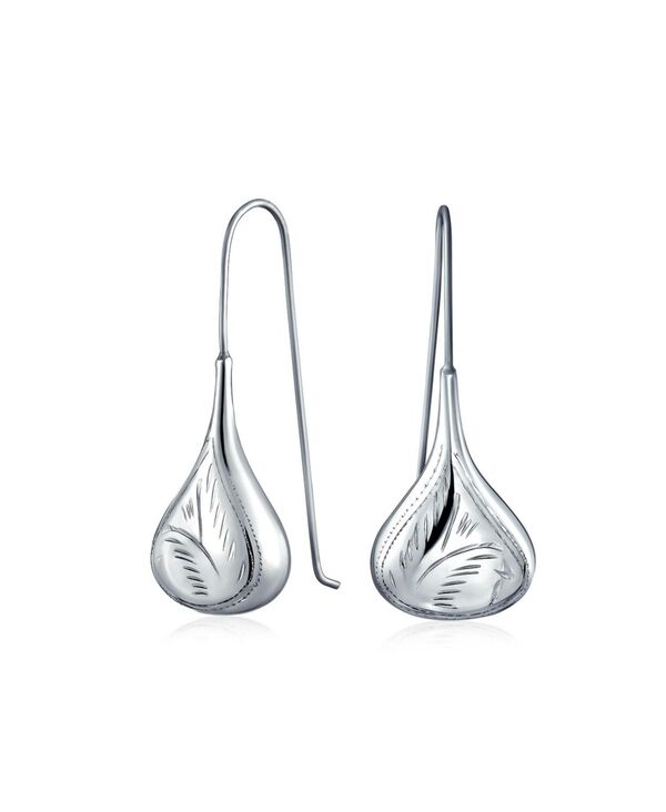 ブリング レディース アクセサリー ピアス・イヤリング Bling Jewelry Carved Etched Puffed Pear Shaped Rain Drop Teardrop Earrings Fishhook Sterling Silver シルバー