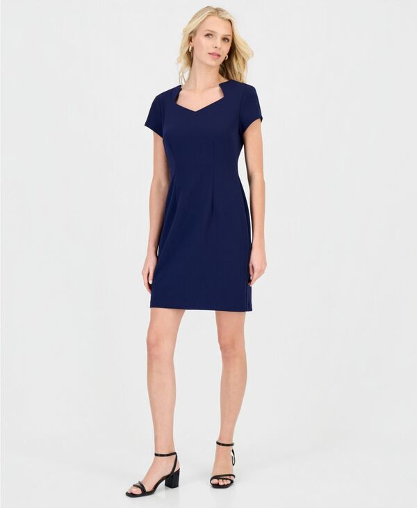 コネクテッド レディース トップス ワンピース プチ キャップスリーブ キャップ Connected Petite Notched-Neck Cap-Sleeve Sheath Dress Nvy
