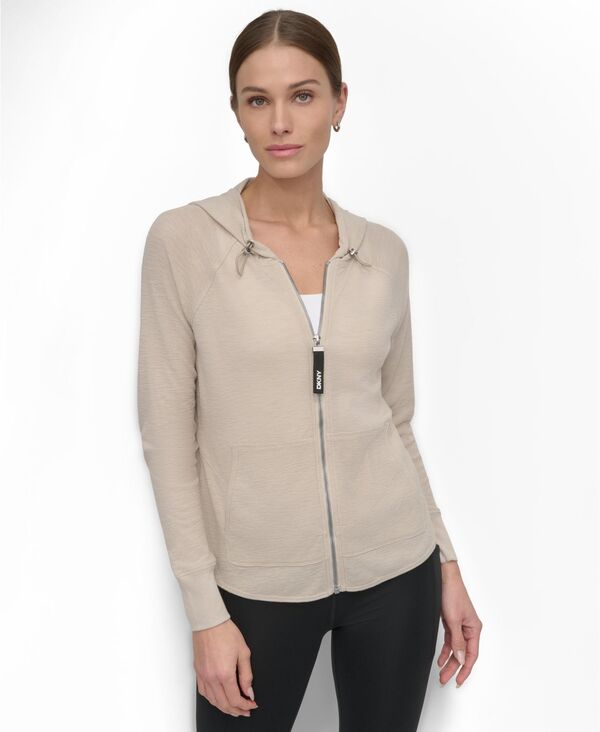 ダナ キャラン ニューヨーク レディース アウター パーカー・スウェット DKNY Women'sport Zip-Front Hoodie Pebble｜ReVida 店 9,436円