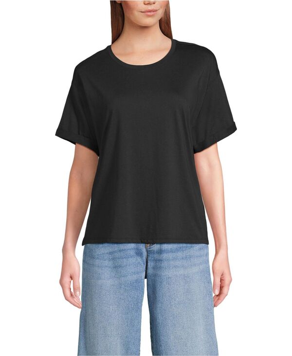ランズエンド レディース トップス シャツ クルーネック Lands' End Women's Oversized Supima Short Sleeve Crew Neck T-Shirt Black ブラック