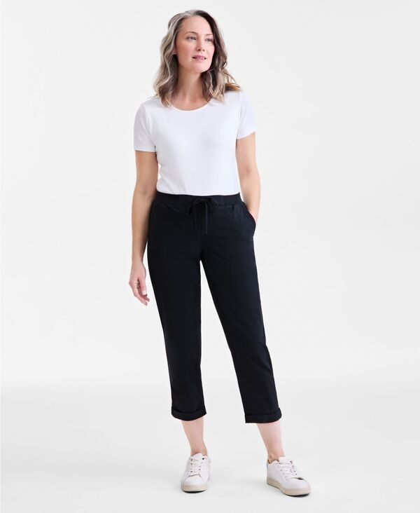 スタイルアンドコー レディース ボトムス カジュアルパンツ プチ Style & Co Women's Pull On Cuffed Pants Regular & Petite Created for Macy's Deep Black ブラック