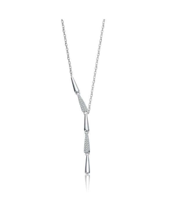 ジュネヴィヴェ レディース アクセサリー ネックレス・チョーカー・ペンダントトップ レース Genevive Women's Plated Clear Cubic Zirconia Lariat Necklace White ホワイト