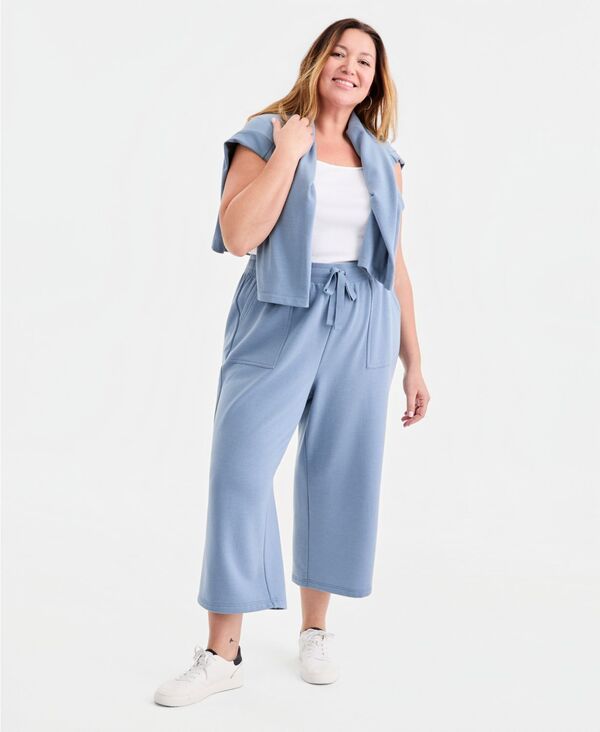 スタイルアンドコー レディース ボトムス カジュアルパンツ ワイドレッグ プラスサイズ クロップド Style & Co Plusize Lux Soft Cropped Wide Leg Pants Macy's Exclusive Stone Lake ストーン