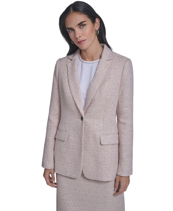 カルバンクライン レディース アウター ジャケット・ブルゾン プチ ツイード ブレザー Calvin Klein Petite One-Button Tweed Blazerust Copper ラスト|ReVida 店