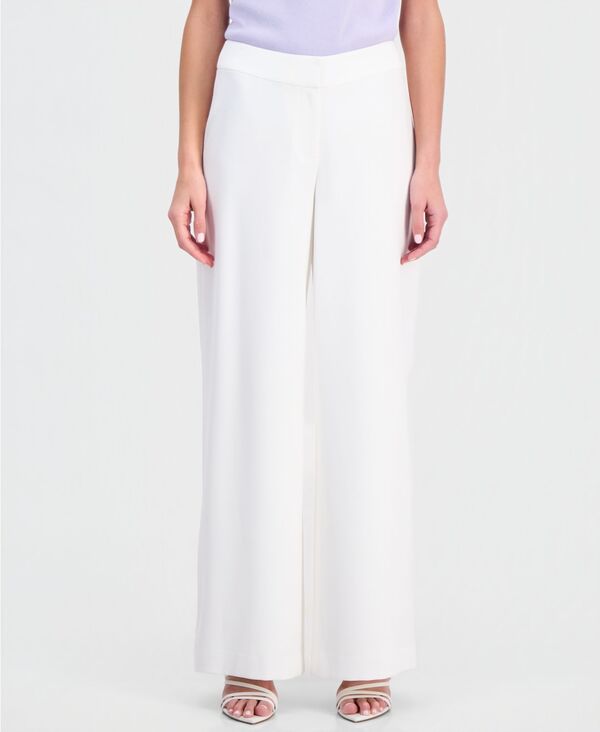 タハリエーエスエル レディース ボトムス カジュアルパンツ プチ Tahari ASL Petite Mid-Rise Wide-Leg Pants White ホワイト｜ReVida 店