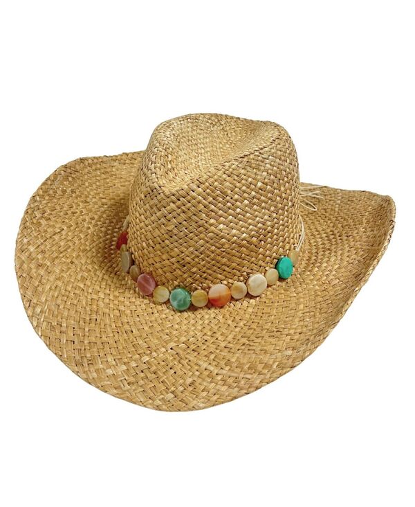 マーカスアドレール レディース 添え物 かぶり笠 Marcus Adler Gem Stone Straw Cowboy Hat Natural 石ころ