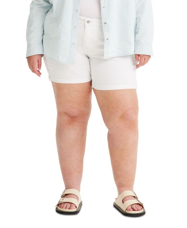 リーバイス レディース ボトムス ハーフパンツ・ショーツ プラスサイズ ショートパンツ デニム Levi's Trendy Plusize Mid-Length Stretch Denim Shorts Chalk White ホワイト
