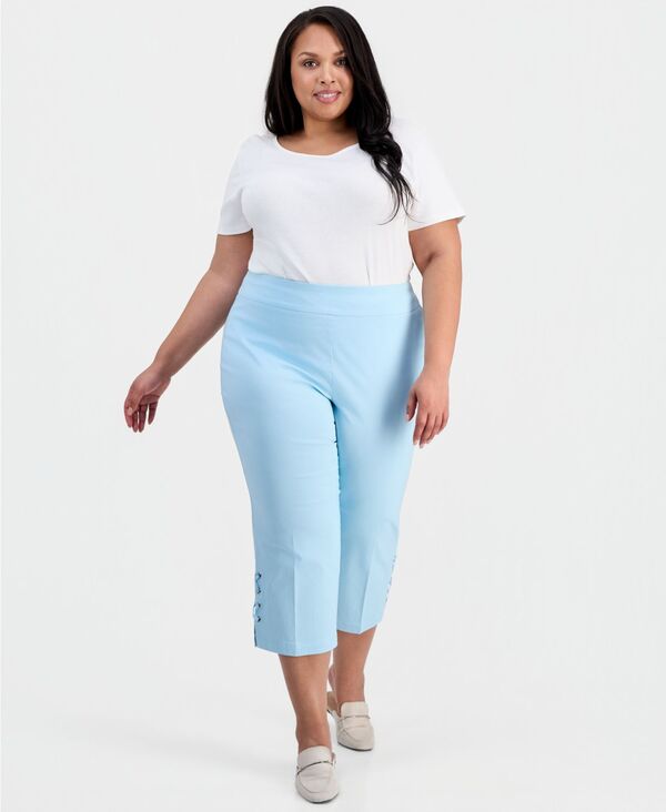 ジェイエムコレクション レディース ボトムス カジュアルパンツ プラスサイズ キャップ レース JM Collection Plusize Side Lace-Up Capri Pants Created for Macy's Icy Aqua アクア