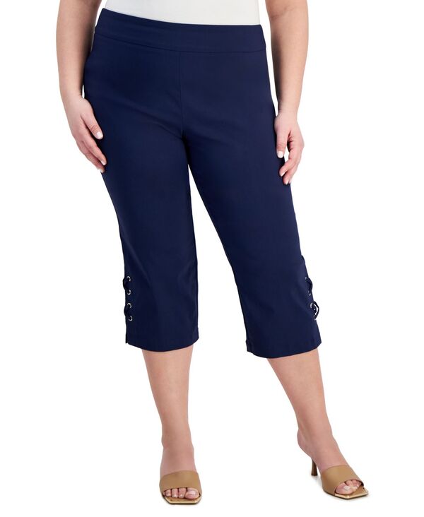 ジェイエムコレクション レディース ボトムス カジュアルパンツ プラスサイズ キャップ レース JM Collection Plusize Side Lace-Up Capri Pants Created for Macy Intrepid Blue ブルー