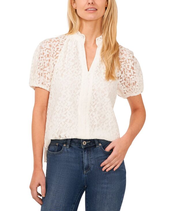 セセ レディース トップス シャツ フラワー柄 レース フラワー CeCe Women's Floralace Puff Sleeve Split Neck Top New Ivory アイボリー