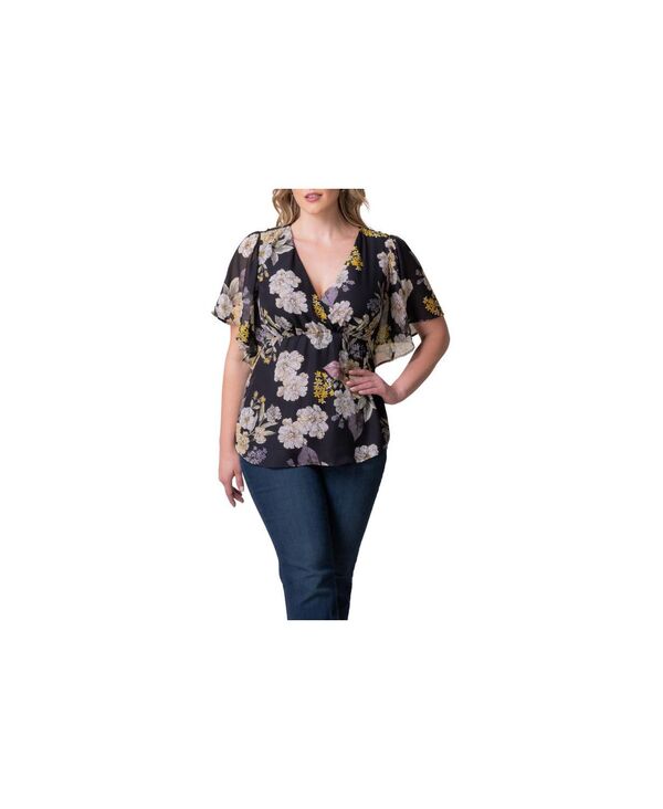 キヨナ レディース トップス シャツ プラスサイズ Kiyonna Plusize Seaside Serenade Peplum Top Midnight peony print|ReVida 店
