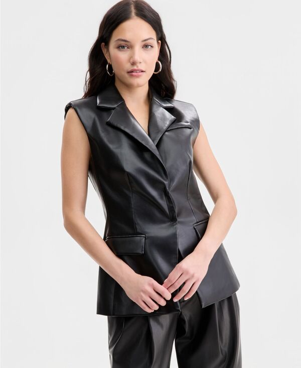 バースリー レディース トップス ベスト ノースリーブ Bar III Women'sleevelesstructured Vest Macy's Exclusive Black Faux Leather ブラック