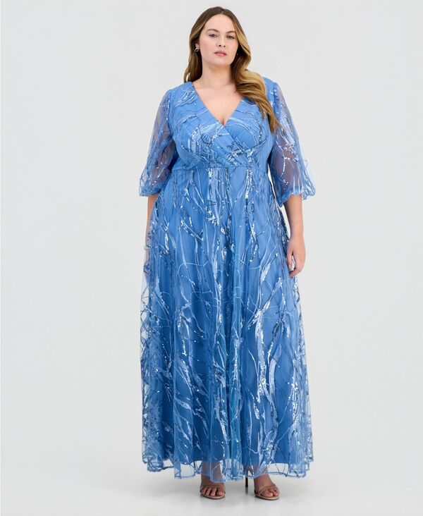アレックスイブニングス レディース トップス ワンピース プラスサイズ エンパイア Alex Evenings Plusizembellished Empire-Waist Gown Skyblue スカイブルー 53,880円