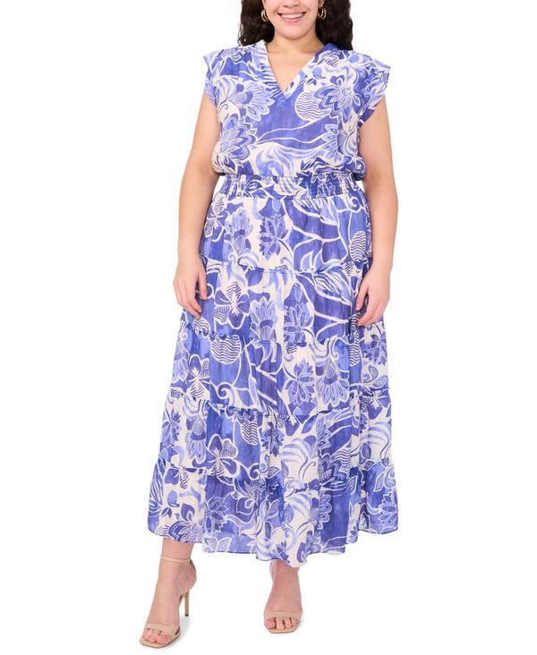 ミスク レディース トップス ワンピース プラスサイズ プリント ノースリーブ マキシ MSK Plusize Printed Sleeveless Maxi Dress Amparo Blue ブルー