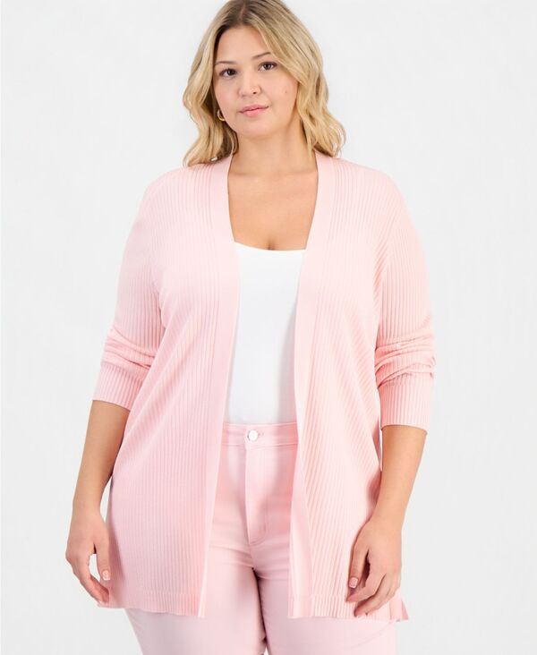 ジョーンズニューヨーク レディース アウター ニット・セーター プラスサイズ カーディガン Jones New York Plusize Sutton Open-Front Cardigan Petal Pink ピンク