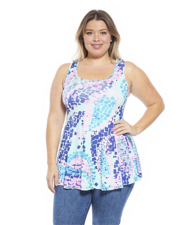 24 セブンコンフォート レディース トップス タンクトップラスサイズ 24seven Comfort Apparel Plusize Abstract Scoop Neck Tunic Tank Top Blue Multi 青色 トップス-タンクトップ
