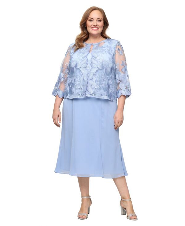 アレックスイブニングス レディース アウター ジャケット・ブルゾン プラスサイズ Alex Evenings Plusize Scoop Neck Jacket Dress Hydrangea