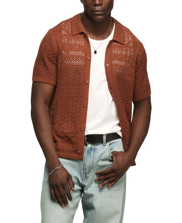 ラッキーブランド メンズ アウター ニット・セーター ダウン Lucky Brand Men's Granny Square Button-Down Sweater Tortoise Shell