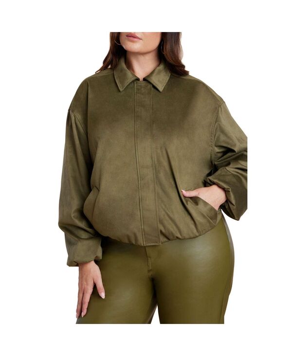 エロクイ レディース アウター ジャケット・ブルゾン スエード ELOQUII Women's Faux Suede Bomber Jacket Burnt olive オリーブ