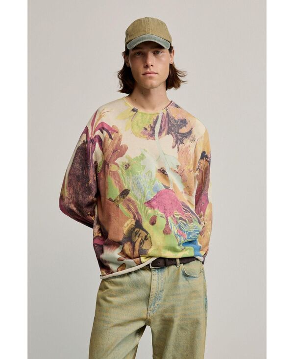 デジグアル メンズ アウター ニット・セーター プリント Desigual Men's Gaugin Printed Sweater Medium beige ベージュ