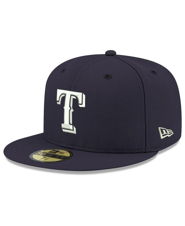 ニューエラ メンズ アクセサリー 帽子 ロゴ New Era Men's Navy Texas Rangers Logo White 59FIFTY Fitted Hat Navy ネイビー