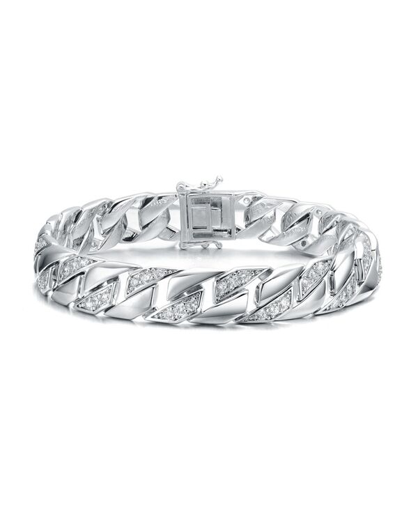 ジュネヴィヴェ メンズ 付属物 ブレスレット・バングル・アンクレット Genevive Sterling Silver Iced Out CZ Pave Braided Cuban Chain Bracelet White 白いこと