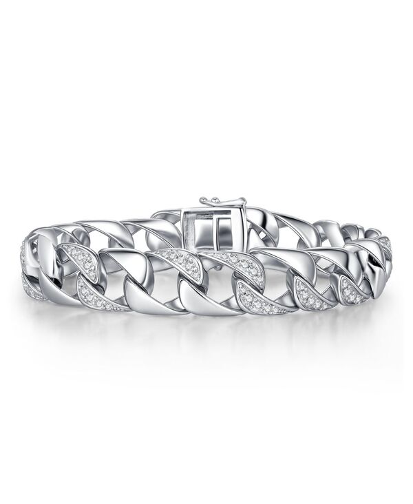 ジュネヴィヴェ メンズ 佩び物 ブレスレット・バングル・アンクレット Genevive Bold Sterling Silver Pave CZ Miami Cuban Chain Bracelet White 白いこと