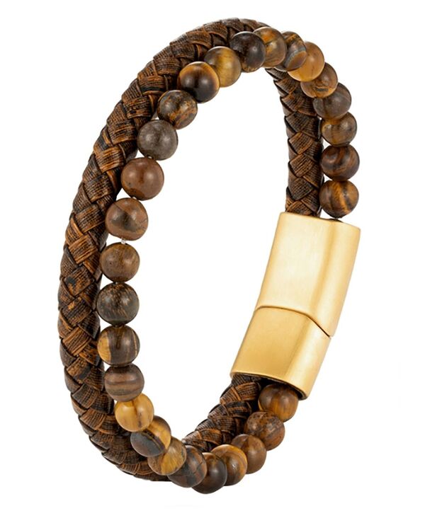 ローナ サットン メンズ アクセサリー ブレスレット・バングル・アンクレット Tシャツ レザー Rhona Sutton Men's Brown Leather Bracelet in Stainlessteel Black and Gold ブラック|ReVida 店