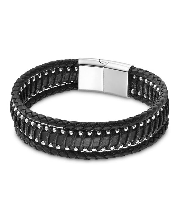 ローナ サットン メンズ アクセサリー ブレスレット・バングル・アンクレット Tシャツ レザー Rhona Sutton Men's Fortis Leather & Stainlessteel Bracelet Black and Silver ブラック|ReVida 店