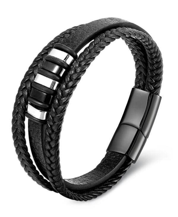 ローナ サットン メンズ アクセサリー ブレスレット・バングル・アンクレット Tシャツ レザー Rhona Sutton Men's Valente Cuff Leather Bracelet in Stainlessteel Black ブラック|ReVida 店