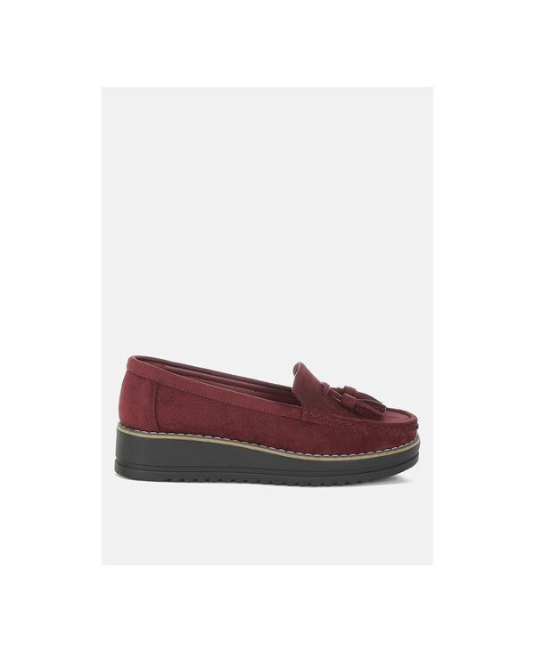 ロンドンラグ レディース シューズ パンプス プラットフォーム ローファー London Rag Womens Daiki Platform Lug Sole Tasseloafers Burgundy micro suede バーガンディ