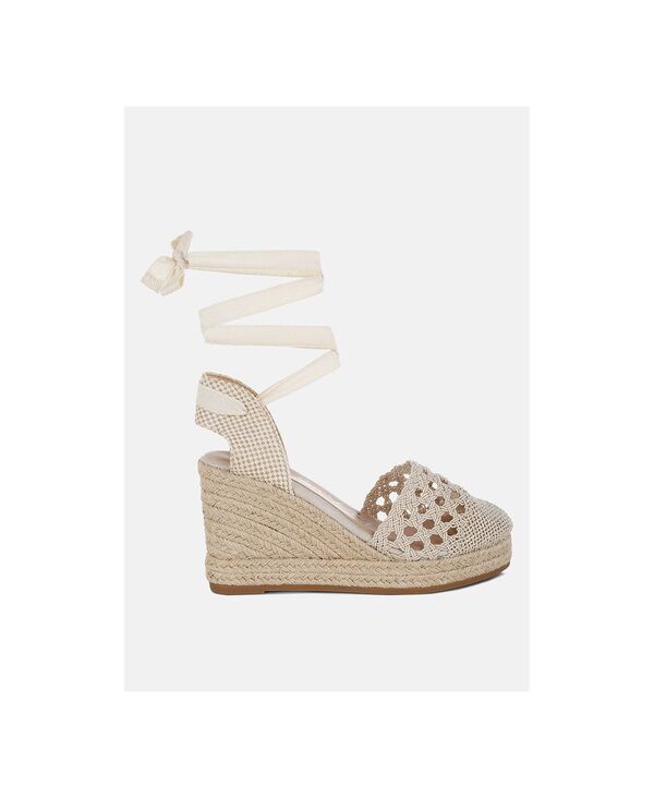 ロンドンラグ レディース シューズ サンダル レース London Rag Womensea Breeze Woven Lace-Up Espadrille Wedges Beige woven fabric ベージュ｜ReVida 店