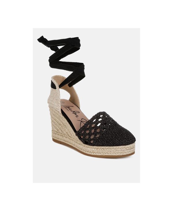 ロンドンラグ レディース シューズ サンダル レース London Rag Womensea Breeze Woven Lace-Up Espadrille Wedges Black woven fabric ブラック