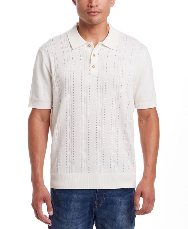 ウェザープルーフ メンズ トップス ポロシャツ セーター コットン ニット Weatherproof Vintage Men's Regular-Fit 100% Cotton Pointelle Sweater-Knit Polo Shirt Ecru エクリュ｜ReVida 店 15,826円