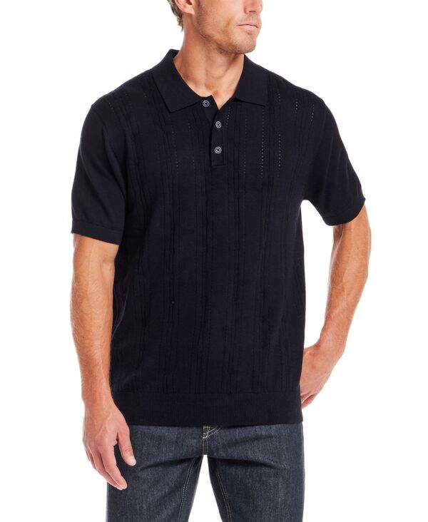 ウェザープルーフ メンズ トップス ポロシャツ セーター コットン ニット Weatherproof Vintage Men's Regular-Fit 100% Cotton Pointelle Sweater-Knit Polo Shirt Navy ネイビー