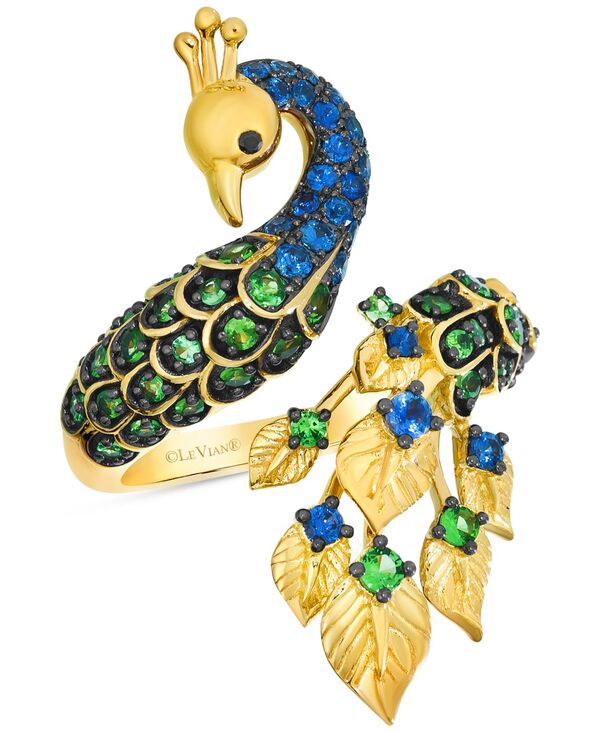ル ヴァン レディース アクセサリー リング Le Vian Tsavorite (1-1/6 ct.w.) Sapphire (5/8 ct.w.) & Black Diamond Accent Peacock Statement Ring in 14k Yellow Gold イエロー
