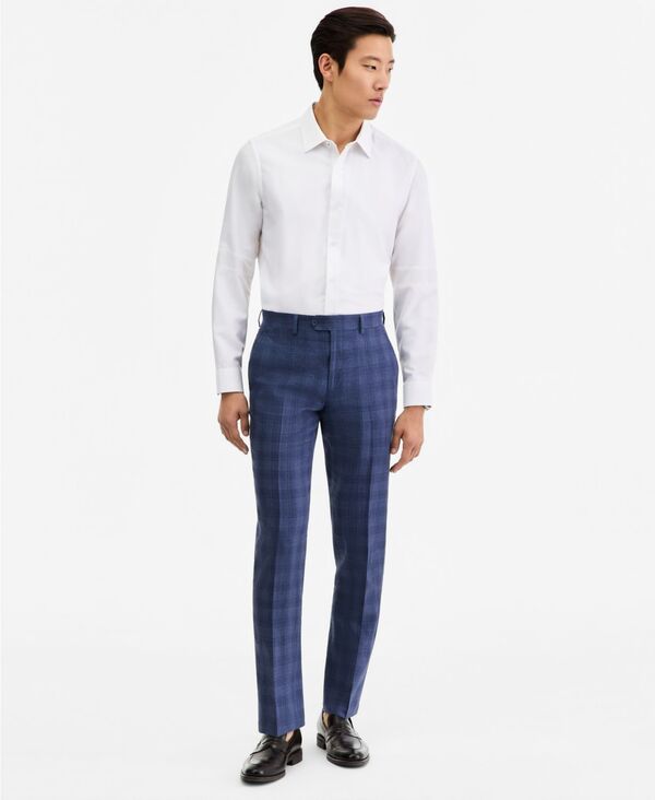 バースリー メンズ ボトムス カジュアルパンツ リネン Bar III Men'slim-Fit Plaid Linen-Blend Suit Separates Pants Macy's Exclusive Blue Plaid ブルー