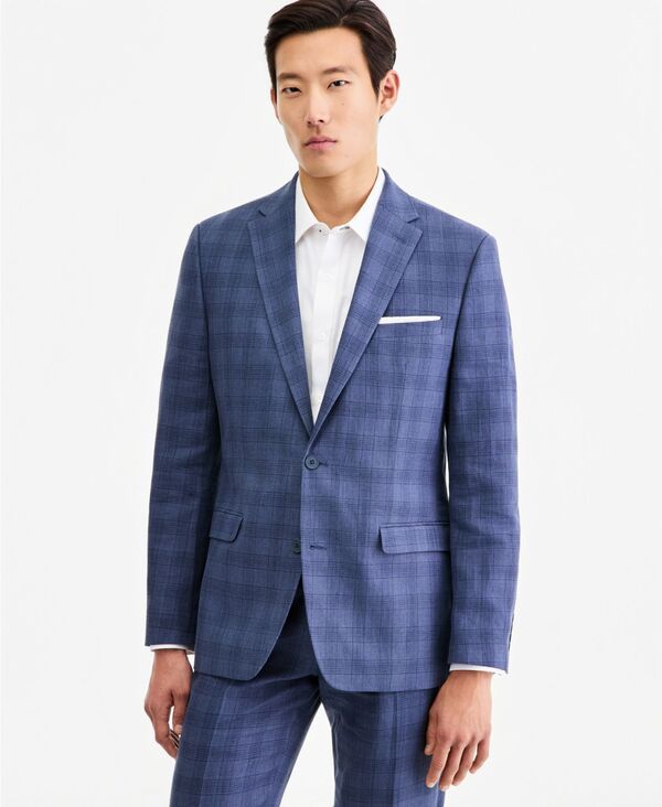 バースリー メンズ アウター ジャケット・ブルゾン リネン Bar III Men'slim-Fit Plaid Linen-Blend Suit Separates Jacket Macy's Exclusive Blue Plaid ブルー